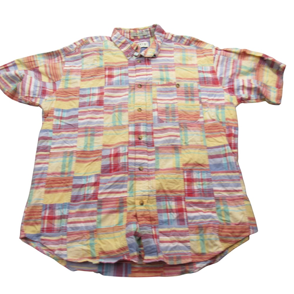 Orvis Mens Short Sleeve‎ Patchwork Madras Plaid Button Down Shirt Multicolor L